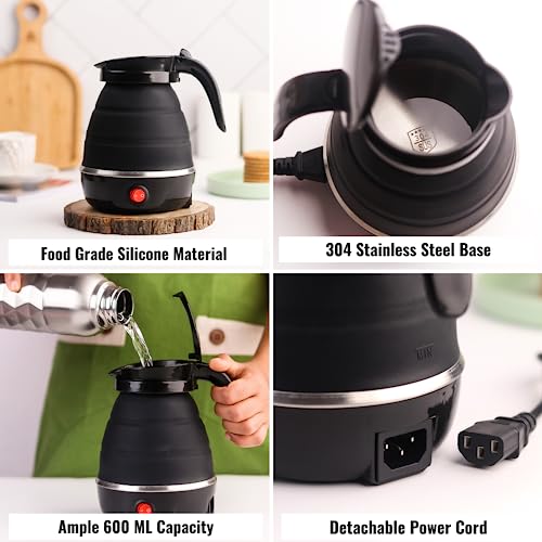 InstaCuppa Foldable Silicone Electric Kettle for Travel, Home & Office, 600 ML, 600 Watts, Fast Boiling, Food Grade Silicone, Collapsible, Portable, Dry Boil Protection, Black - Image 5