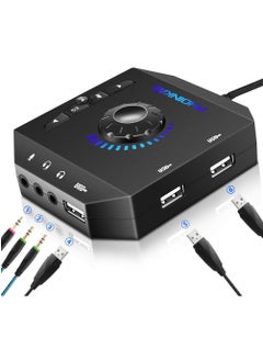 T10 External Sound Card,USB Audio Adapter for PC Windows, Mac, Linux, Laptops, Desktops, Stereo Sound Card with 3.5mm Interface & USB Interface, Volume Control, Plug & Play (6-in-1, Black)