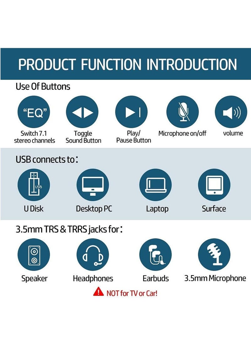 PHOINKAS - T10 External Sound Card,USB Audio Adapter for PC Windows, Mac, Linux, Laptops, Desktops, Stereo Sound Card with 3.5mm Interface & USB Interface, Volume Control, Plug & Play (6-in-1, Black) - Image 1
