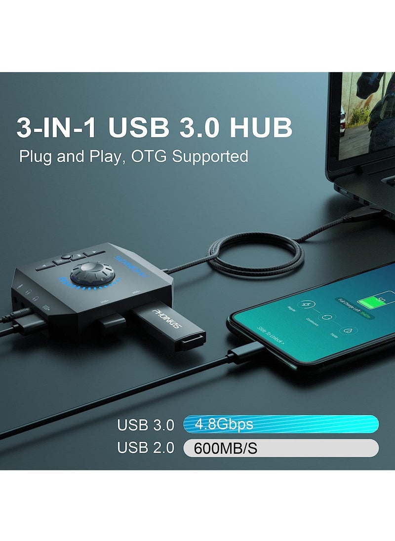 PHOINKAS - T10 External Sound Card,USB Audio Adapter for PC Windows, Mac, Linux, Laptops, Desktops, Stereo Sound Card with 3.5mm Interface & USB Interface, Volume Control, Plug & Play (6-in-1, Black) - Image 1