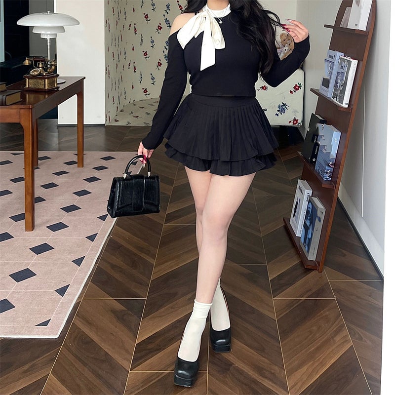 Plus Size Pure Lust Style Petite Cake Skirt For Women 2025 Summer Fat Mm High Waist Tutu Skirt Pleated Short Skirt Pants - Image 4