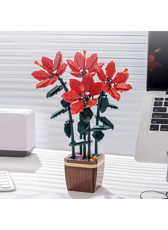Generic - Children's Educational Assembled Small Particle Building Blocks Flower Simulation Peach Spring Sunflower Pentagram Flower Potted Building Blocks Toy-Color:101-13 Rhododendron 926pcs 1kg - Image 1
