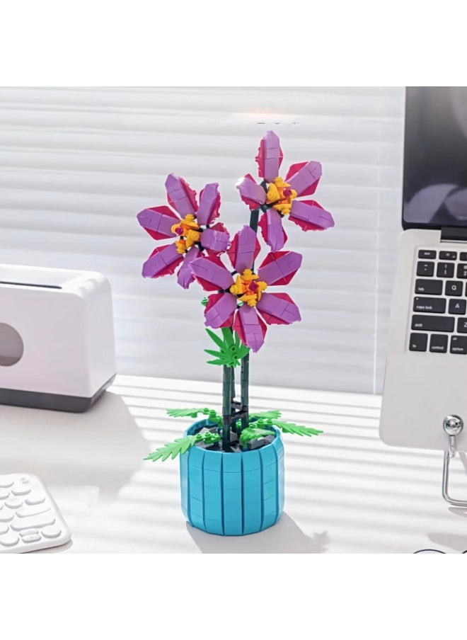 Generic - Children's Educational Assembled Small Particle Building Blocks Flower Simulation Peach Spring Sunflower Pentagram Flower Potted Building Blocks Toy-Color:101-13 Rhododendron 926pcs 1kg - Image 1