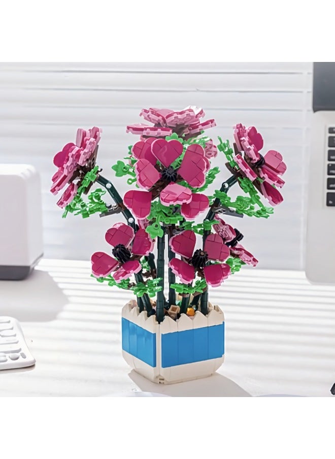 Generic - Children's Educational Assembled Small Particle Building Blocks Flower Simulation Peach Spring Sunflower Pentagram Flower Potted Building Blocks Toy-Color:101-13 Rhododendron 926pcs 1kg - Image 1