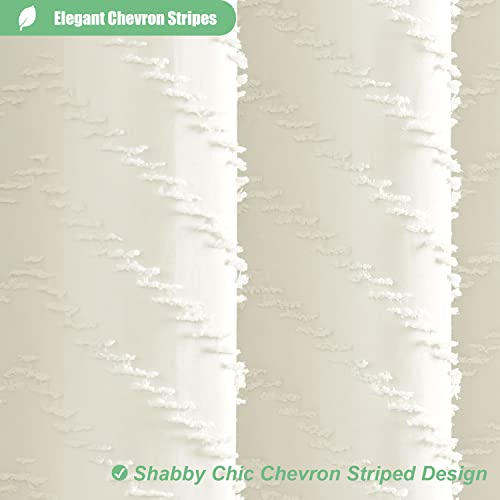 Dynamene Extra Long Shower Curtains, 96 Inches Long Boho Tufted Chevron Striped Fabric Shower Curtains for Bathroom, Tall Minimalist Waterproof Cloth Shower Curtain Set with 12 Hook, Cream, 72x96 - Image 4