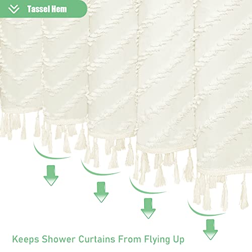Dynamene Extra Long Shower Curtains, 96 Inches Long Boho Tufted Chevron Striped Fabric Shower Curtains for Bathroom, Tall Minimalist Waterproof Cloth Shower Curtain Set with 12 Hook, Cream, 72x96 - Image 5