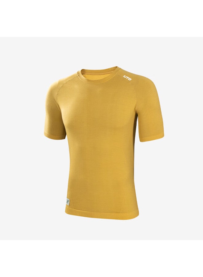 Uto Men's Merino Wool Quick Dry Short Sleeve Sports T-shirt Outdoor Running Hiking Top - Ginger Yellow 2XL - Image 3