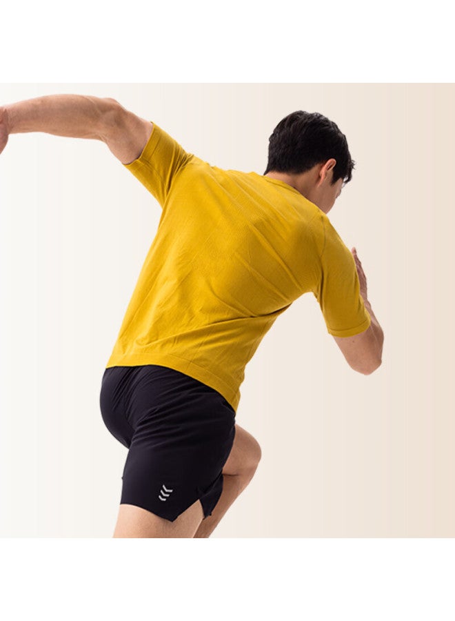 Uto Men's Merino Wool Quick Dry Short Sleeve Sports T-shirt Outdoor Running Hiking Top - Ginger Yellow 2XL - Image 2