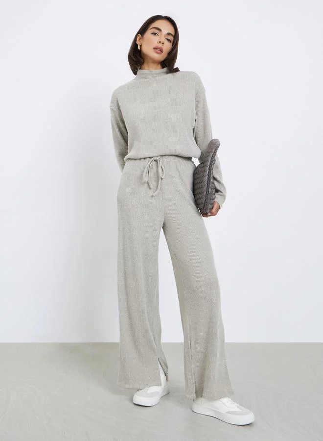 ستايلي بنطال محبوك مضلع بأرجل واسعة