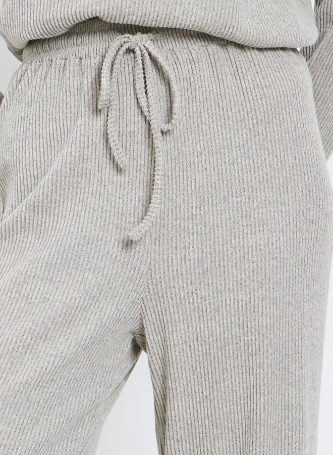 Styli Women Grey Ribbed Wide Leg Knit Pants
