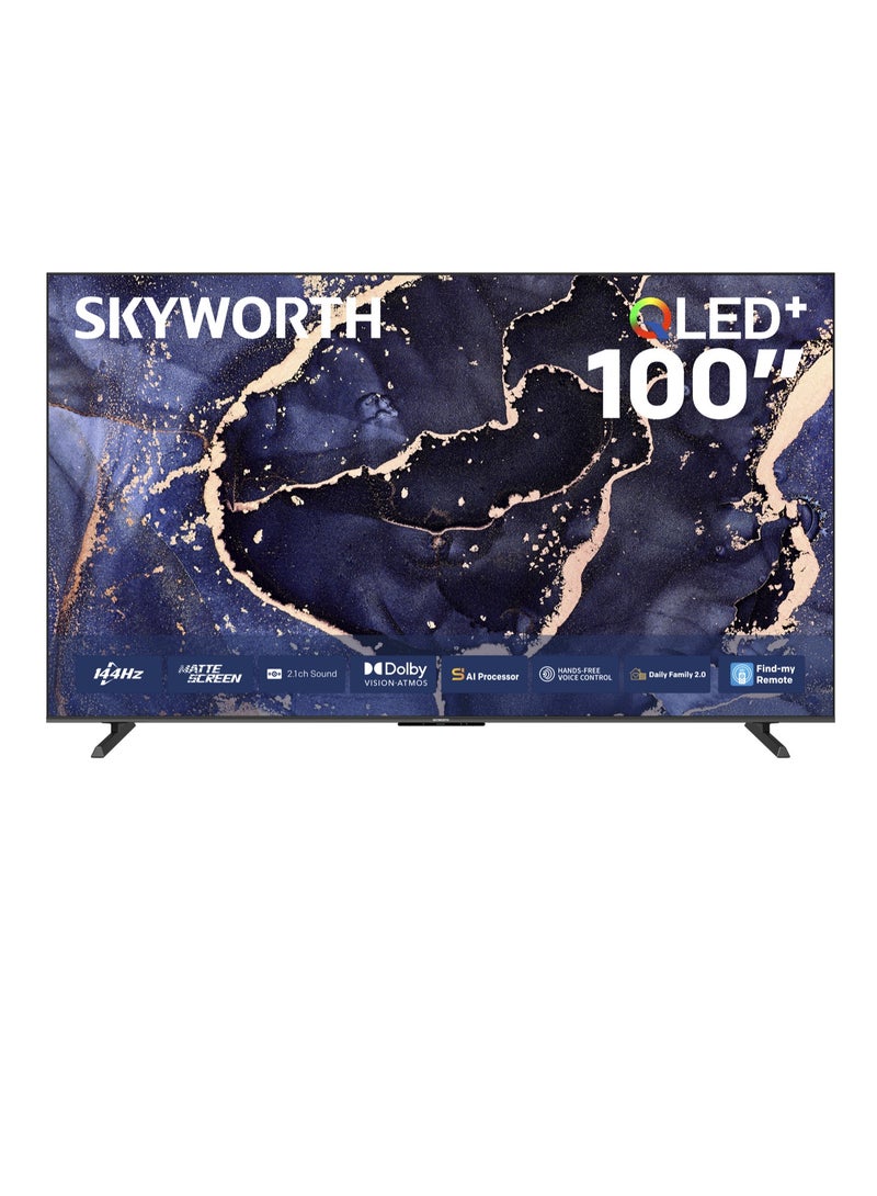 سكاي ورث 100" 4K ماكس QLED+، شاشة مات، USB، HDMI، 144Hz، دولبي فيجن وأتموس، 32GB، معالج S AI (جوجل تي في) - Image 1