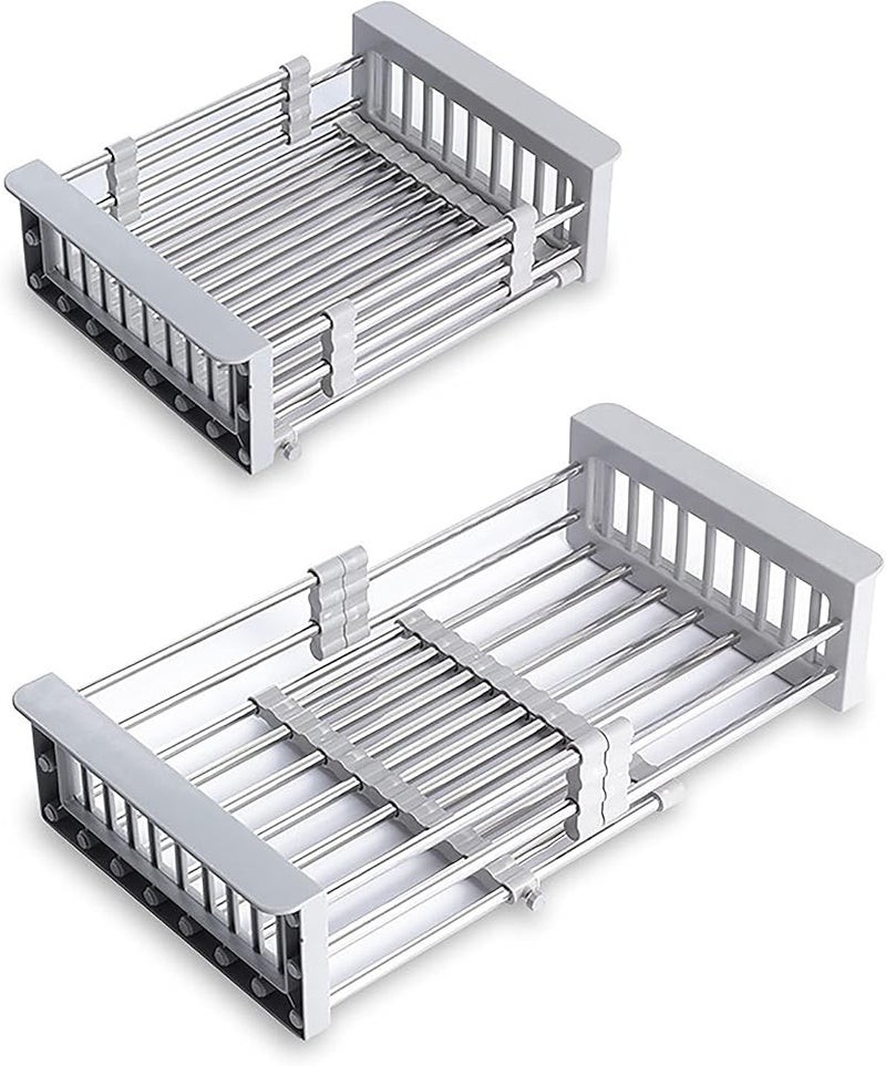 إكسفور { "titleAr": "رف تجفيف أطباق من الفولاذ المقاوم للصدأ قابل للسحب، سلة تصريف المياه، رف للفواكه والأطباق، سلة لغسل الأطباق، رف لأوعية التصريف، رف تخزين" "detailsAr": "✅【توفير المساحة والوقت】: رف الأطباق القابل للتعديل يمكن وضعه فوق الحو - Image 2