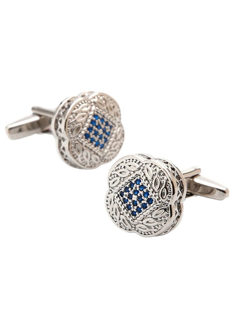TOVELE5 High-Quality Luxury Silver Men's Cufflinks with Blue Zircon Square Inlay - Image 1