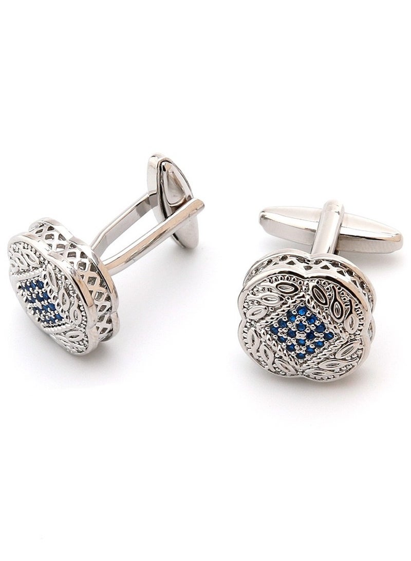 TOVELE5 High-Quality Luxury Silver Men's Cufflinks with Blue Zircon Square Inlay - Image 2