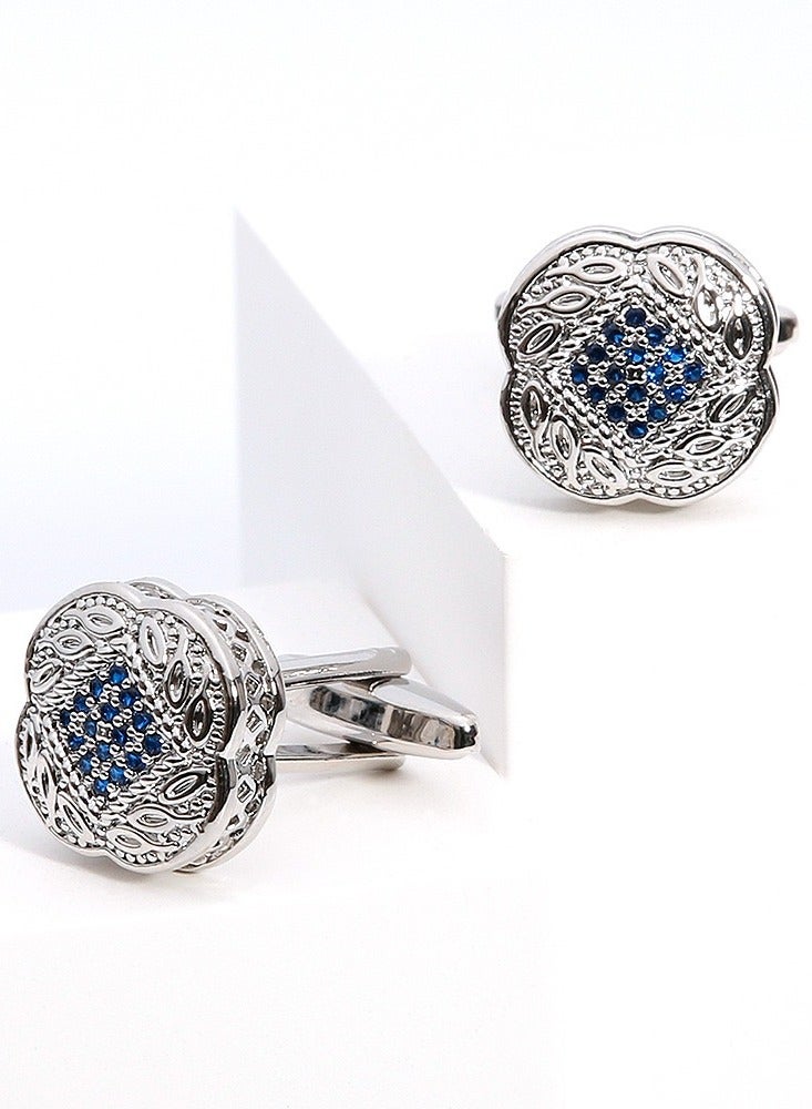 TOVELE5 High-Quality Luxury Silver Men's Cufflinks with Blue Zircon Square Inlay - Image 3