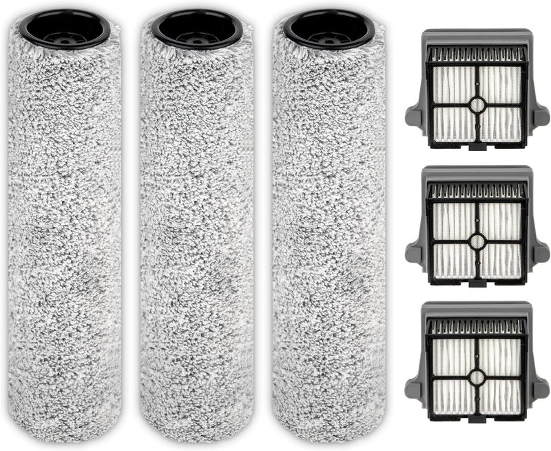 BRUVISH 【Version 2, Detachable Roller】(6 Pack) S7 Pro Brush Rollers and HEPA Filters Compatible With Tineco Floor One S7 Pro, Floor One S6 Wet Dry Vacuum Cleaner, 3 Roller and 3 Filters (Excluding Handle) - Image 1