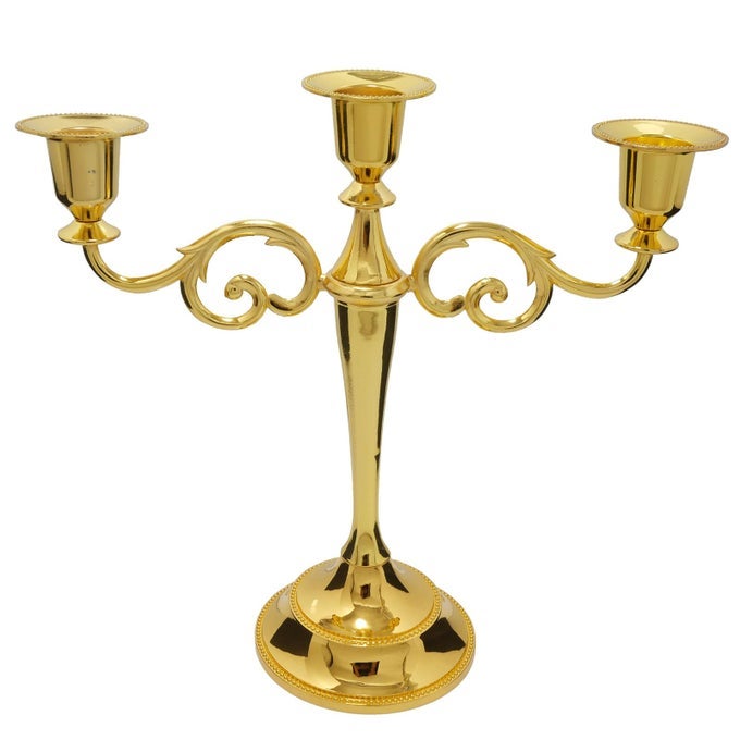 3 CANDLE METAL CANDELABRA CANDLESTICKS HOLDER FOR FORMAL EVENTS WEDDING CHURCH HOLIDAY DCOR HALLOWEEN TAPER CANDLE HOLDER STAND CENTERPIECE ELEGANT DECORATION PIECE FOR TABLEGOLD