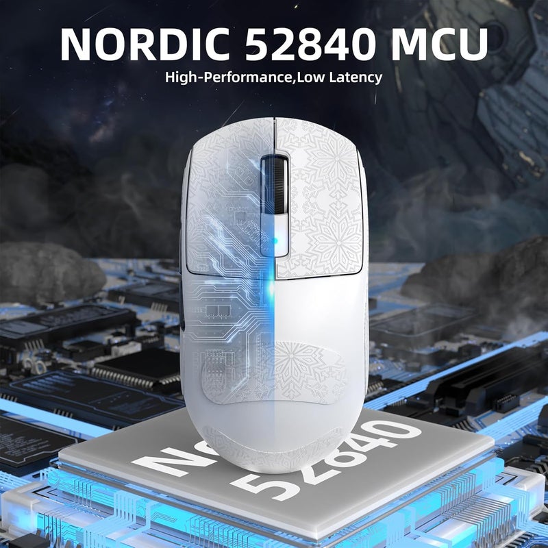 Eweadn ATTACK SHARK R6 LIGHTSPEED Wireless Gaming Mouse, 39G Ultralight Design, HyperSpeed with 8K Hz, PAW3950 Sensor, Nordic52840, 42K DPI for E-sports Game, Tri-Mode Programmable Mice - WhitePro - Image 3