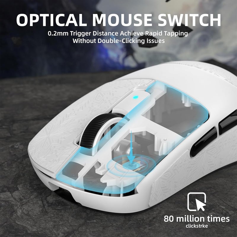 Eweadn ATTACK SHARK R6 LIGHTSPEED Wireless Gaming Mouse, 39G Ultralight Design, HyperSpeed with 8K Hz, PAW3950 Sensor, Nordic52840, 42K DPI for E-sports Game, Tri-Mode Programmable Mice - WhitePro - Image 5