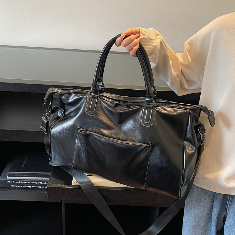 Retro PU Leather Foldable Travel Tote Bag with Large 20-35L Capacity for Men and Women - Image 5
