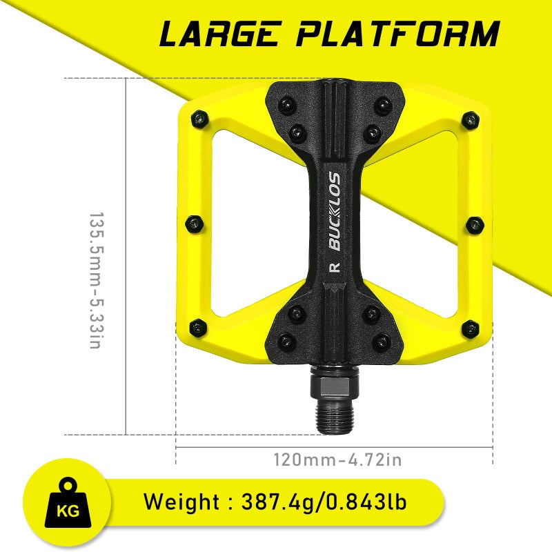 BUCKLOS Mountain Bike MTB Flat Wide Platform Pedals - Bicycle Large Nylon Road BikeNon-Slip Pedal for Ebike/Gravel/Hybrid/Folding Bike 9/16" - Image 4