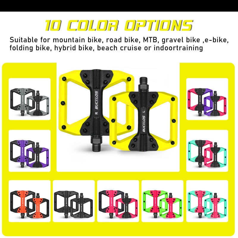 BUCKLOS Mountain Bike MTB Flat Wide Platform Pedals - Bicycle Large Nylon Road BikeNon-Slip Pedal for Ebike/Gravel/Hybrid/Folding Bike 9/16" - Image 5