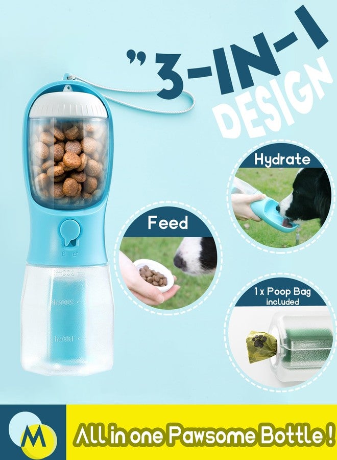 MoonyMars Portable Dog Water Bottle, 3-in-1 Dog Travel Water Bowl with Food Container & Poop Bag Holder, Pet Water Dispenser Summer Outdoor Walking Hiking Accessories for Small Dog - Blue, 10oz - Image 2