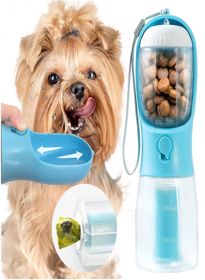 MoonyMars Portable Dog Water Bottle, 3-in-1 Dog Travel Water Bowl with Food Container & Poop Bag Holder, Pet Water Dispenser Summer Outdoor Walking Hiking Accessories for Small Dog - Blue, 10oz - Image 1