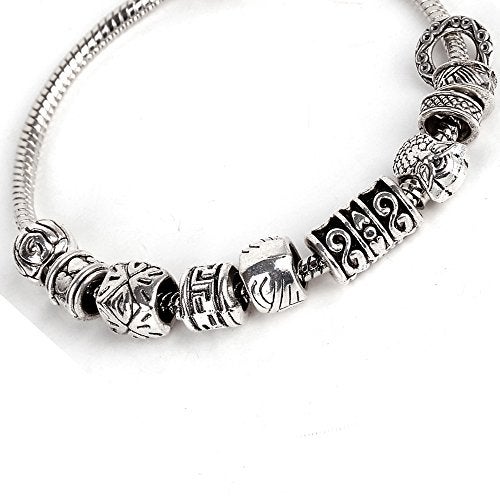 RUBYCA Tibetan Silver Tone Color Spacer Loose Beads and 1pcs European Charm Bracelet Mix 100pcs DIY - Image 1