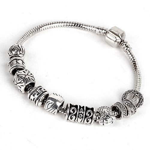 RUBYCA Tibetan Silver Tone Color Spacer Loose Beads and 1pcs European Charm Bracelet Mix 100pcs DIY - Image 2