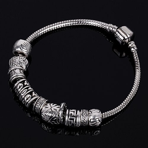 RUBYCA Tibetan Silver Tone Color Spacer Loose Beads and 1pcs European Charm Bracelet Mix 100pcs DIY - Image 3