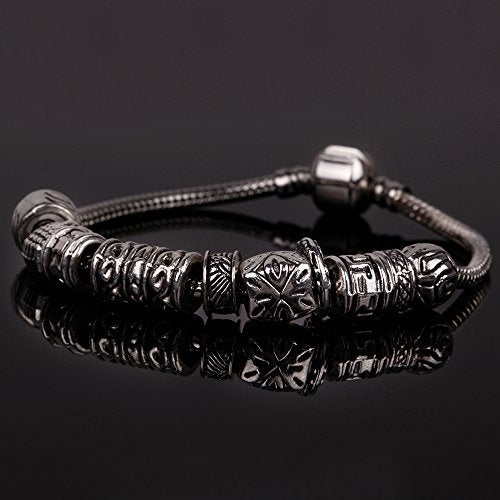 RUBYCA Tibetan Silver Tone Color Spacer Loose Beads and 1pcs European Charm Bracelet Mix 100pcs DIY - Image 4