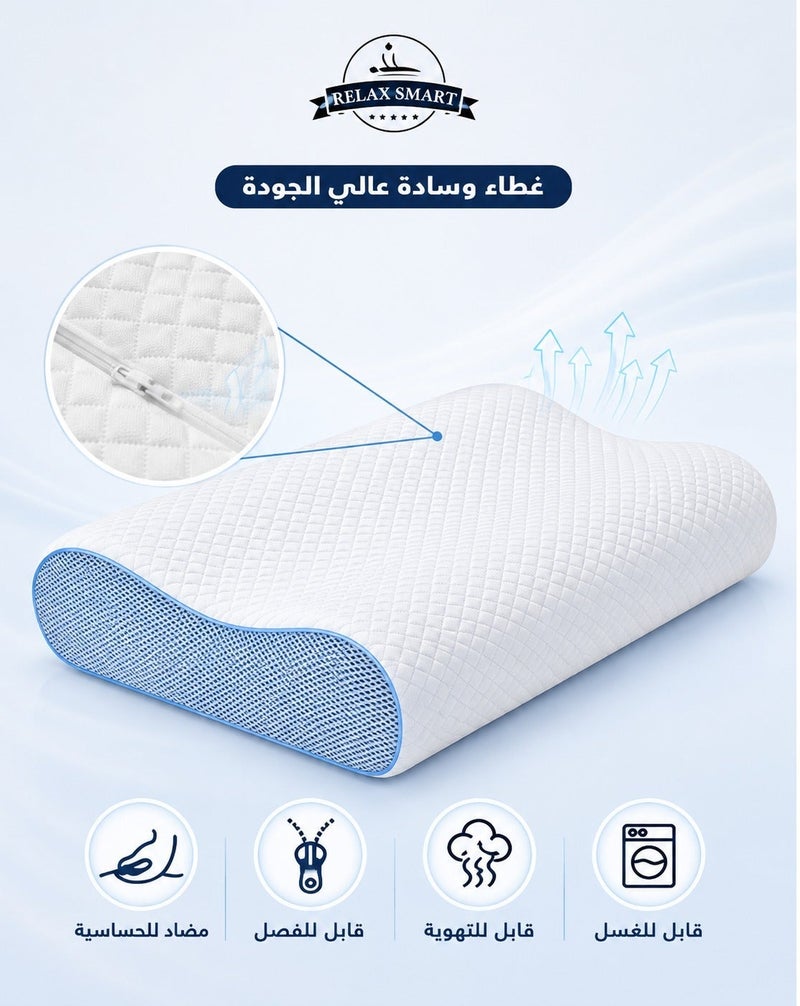 ريلاكس سمارت وسادة طبية أرثوبيدية من الميموري فوم مع جل مبرد – وسادة مريحة لتقويم الرقبة والكتفين، تصميم مريح لتخفيف الآلام وتحسين جودة النوم - Image 2