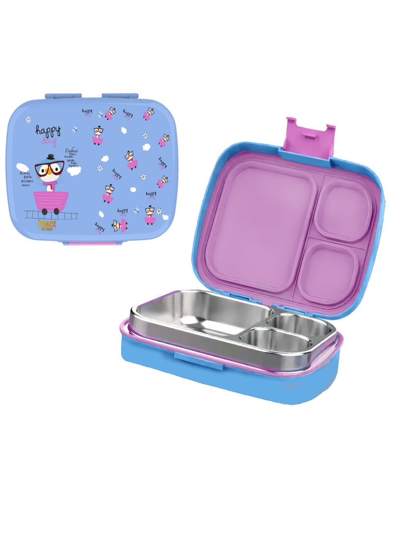 Snack attack Kids Bento Lunch Box with Spoon & Fork – Leakproof 3-Compartment Stainless Steel Lunchbox for Boys & Girls – BPA-Free, Cute Cartoon Design, Easy to Open, Ideal for School & Daycare by Snack Attack Penguin theme  - Image 1