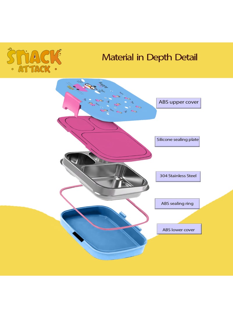 Snack attack Kids Bento Lunch Box with Spoon & Fork – Leakproof 3-Compartment Stainless Steel Lunchbox for Boys & Girls – BPA-Free, Cute Cartoon Design, Easy to Open, Ideal for School & Daycare by Snack Attack Penguin theme  - Image 5