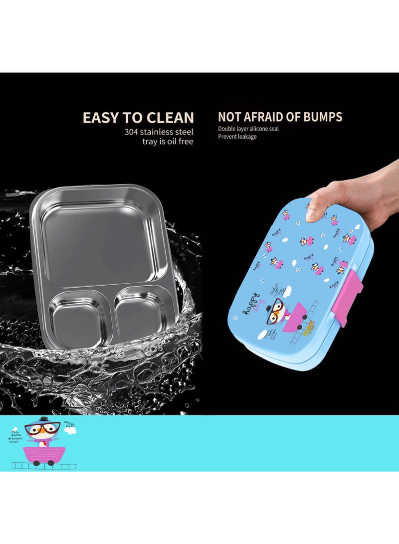 Snack attack Kids Bento Lunch Box with Spoon & Fork – Leakproof 3-Compartment Stainless Steel Lunchbox for Boys & Girls – BPA-Free, Cute Cartoon Design, Easy to Open, Ideal for School & Daycare by Snack Attack Penguin theme  - Image 3