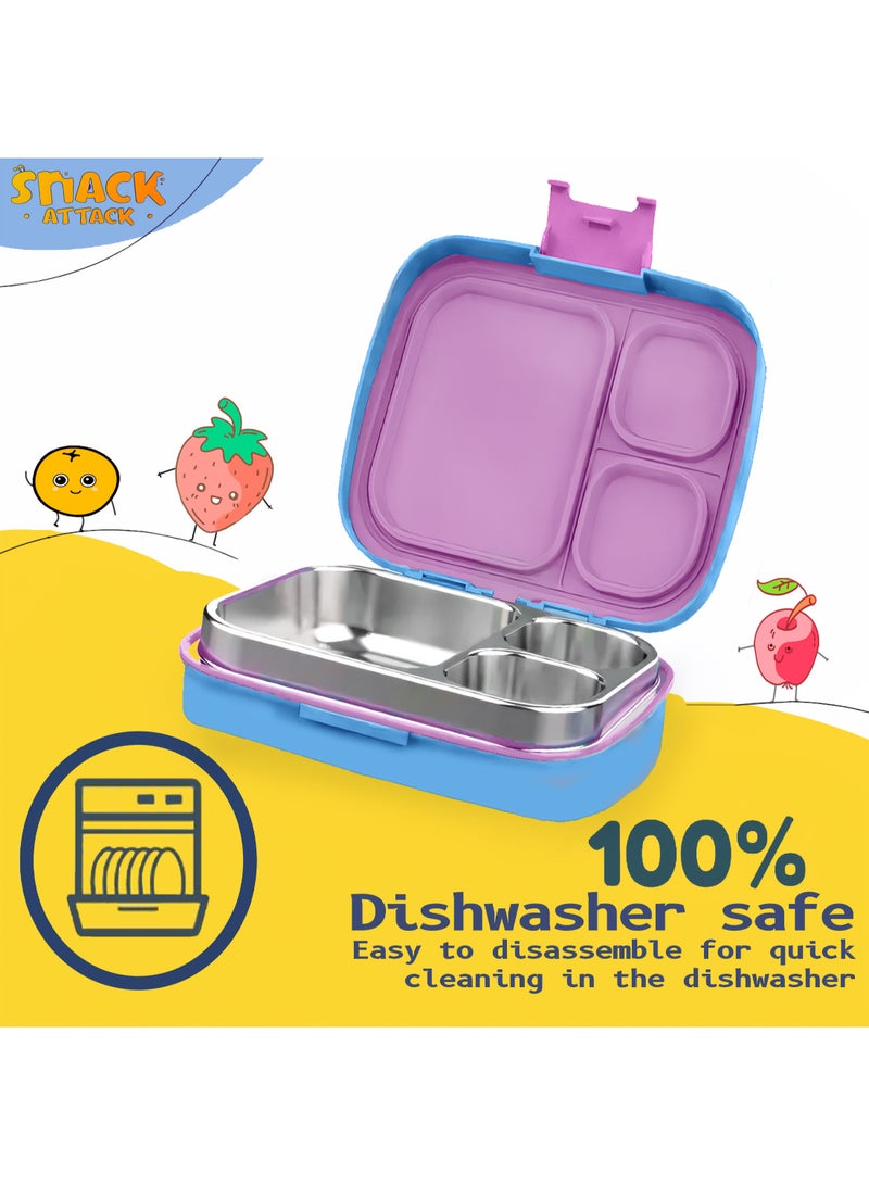 Snack attack Kids Bento Lunch Box with Spoon & Fork – Leakproof 3-Compartment Stainless Steel Lunchbox for Boys & Girls – BPA-Free, Cute Cartoon Design, Easy to Open, Ideal for School & Daycare by Snack Attack Penguin theme  - Image 2