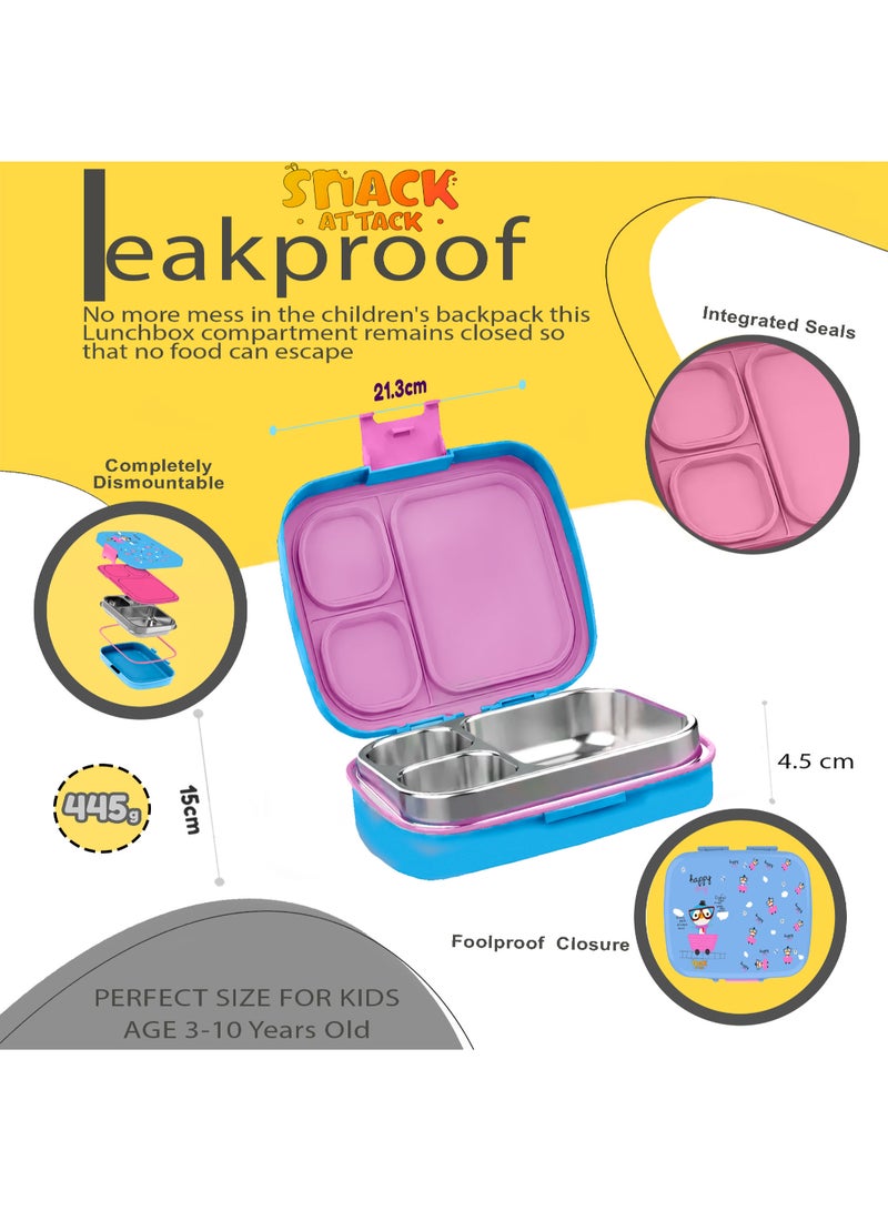 Snack attack Kids Bento Lunch Box with Spoon & Fork – Leakproof 3-Compartment Stainless Steel Lunchbox for Boys & Girls – BPA-Free, Cute Cartoon Design, Easy to Open, Ideal for School & Daycare by Snack Attack Penguin theme  - Image 4
