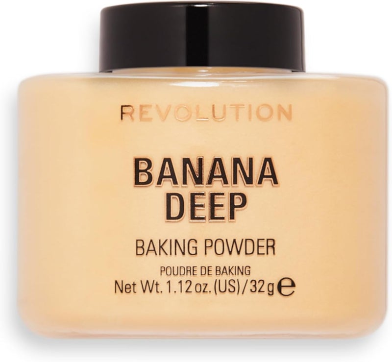 Revolution Beauty London Loose Baking Powder, Makeup Setting Powder, Long Lasting Coverage, Mattifies & Reduces Shine, Banana Deep, 1.13 Oz