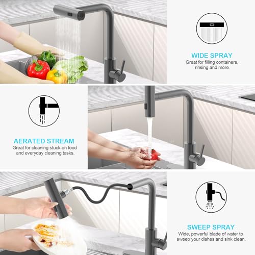 AVSIILE Waterfall Kitchen Faucets with Pull Down Sprayer Soap Dispenser Single Hole Single Handle Pull Out Tap Stainless Steel Sink Faucet in Gray Suitable for Farmhouse Camper Laundry Rv Bar - Image 3