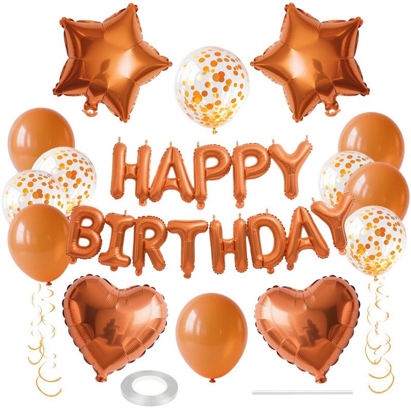 WEIKA 27 Pcs Orange Birthday Decorations 3D Letters Orange Happy Birthday Balloon Banner Pentagram Heart Foil Balloons Confetti Balloons Kit For Boys Girls Party Supplies - Image 3