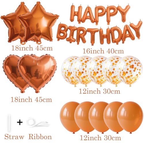 WEIKA 27 Pcs Orange Birthday Decorations 3D Letters Orange Happy Birthday Balloon Banner Pentagram Heart Foil Balloons Confetti Balloons Kit For Boys Girls Party Supplies - Image 5