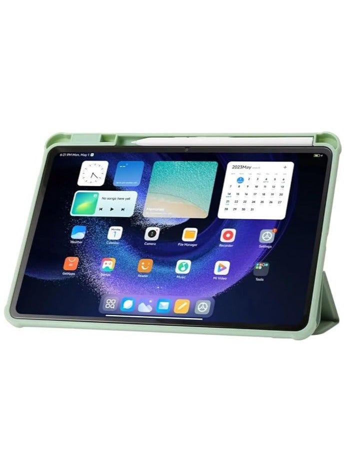 Case Compatible with New Redmi pad 6 / Redmi pad 6 Pro with Built-in Pencil Holder, with Hard Clear Back Cover, (Mint Green) - Image 2