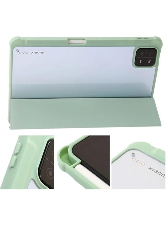 Case Compatible with New Redmi pad 6 / Redmi pad 6 Pro with Built-in Pencil Holder, with Hard Clear Back Cover, (Mint Green) - Image 3