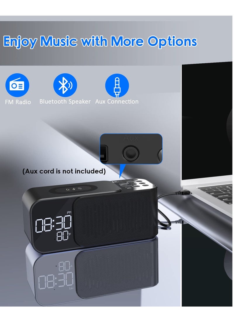 SYOSI Alarm Clock Radio with Wireless Charging & Bluetooth Speaker, Multifunction Fast Wireless Charging Dual Alarm Clock Radio with Bluetooth Audio with LED Display - Image 4