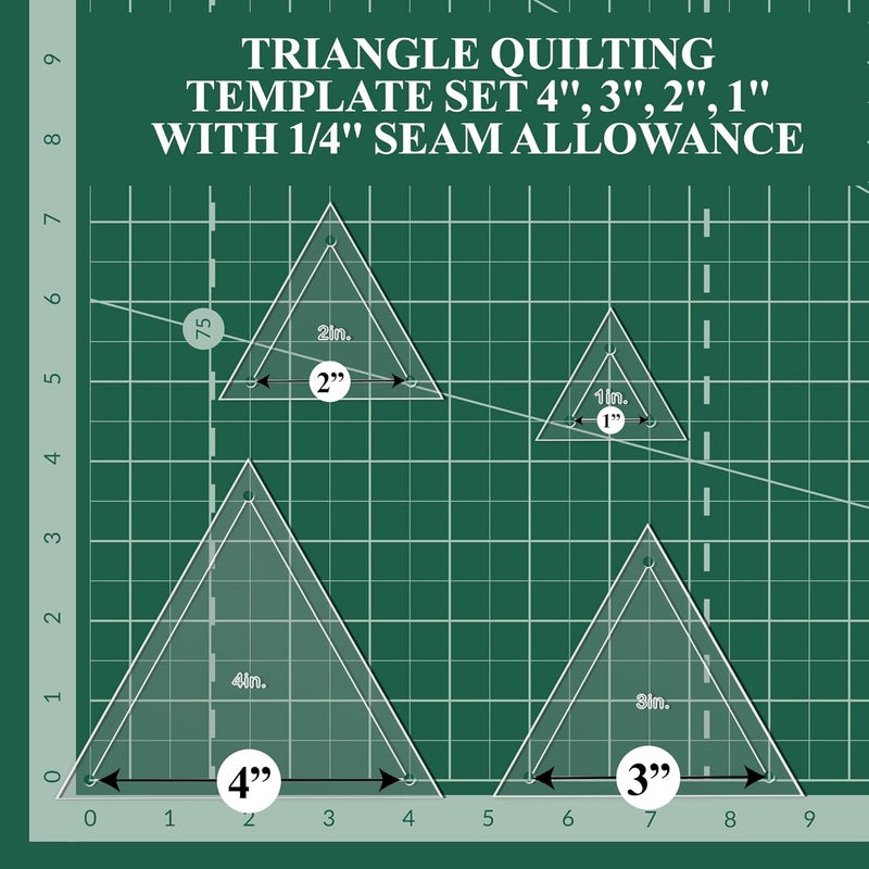 LaserThing Quilting Acrylic Template Set | Precision Tools for Quilting Enthusiasts | Triangle Design | Includes Sizes 4", 3", 2", 1" | 1/8 Clear Acrylic | 1/4" Seam Allowance for Accuracy - Image 3