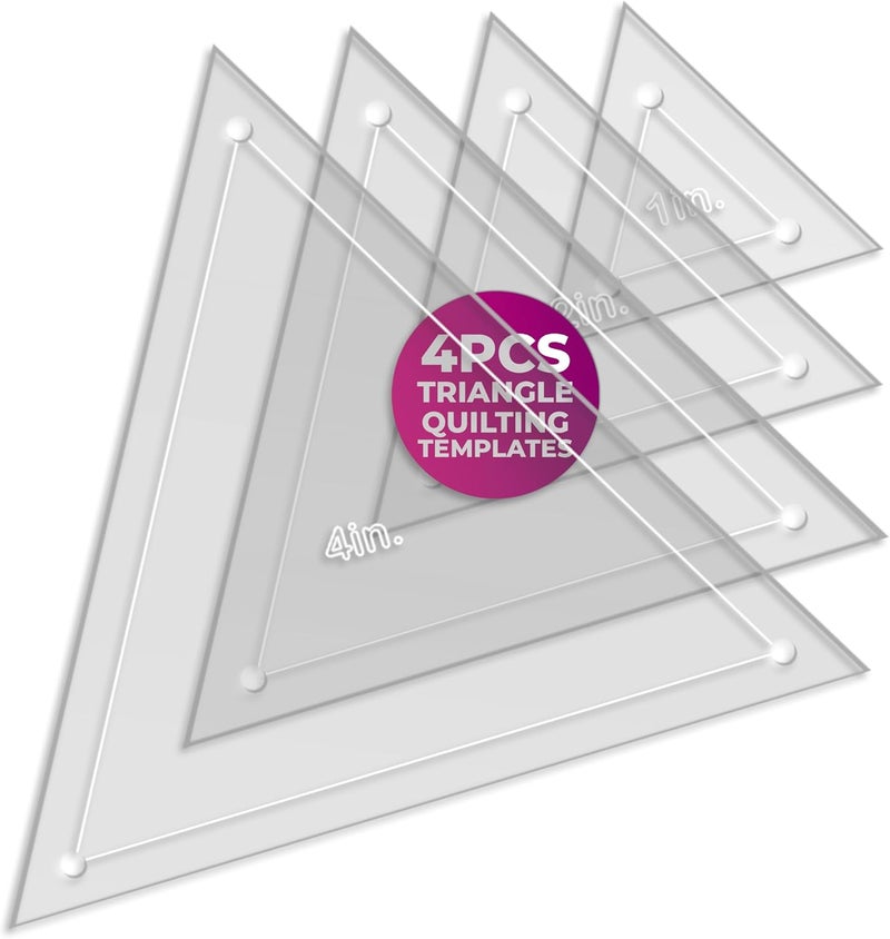 LaserThing Quilting Acrylic Template Set | Precision Tools for Quilting Enthusiasts | Triangle Design | Includes Sizes 4", 3", 2", 1" | 1/8 Clear Acrylic | 1/4" Seam Allowance for Accuracy - Image 1