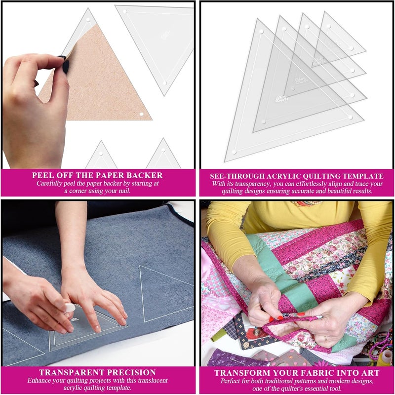 LaserThing Quilting Acrylic Template Set | Precision Tools for Quilting Enthusiasts | Triangle Design | Includes Sizes 4", 3", 2", 1" | 1/8 Clear Acrylic | 1/4" Seam Allowance for Accuracy - Image 5