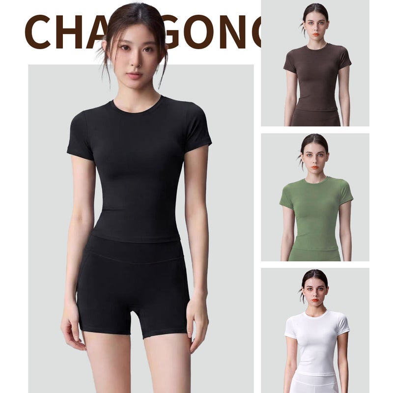 Women's Breathable Quick-Dry Yoga T-Shirt, Short Sleeve, Slim Fit, High Stretch - Image 2