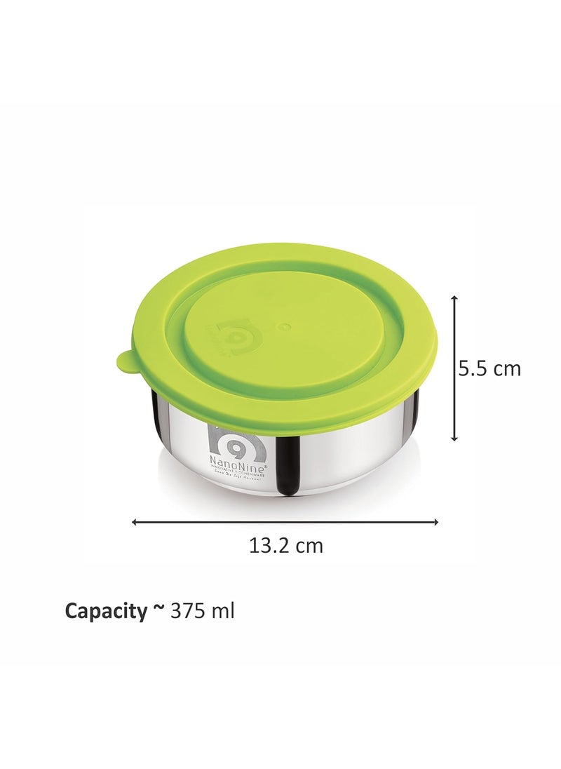 NanoNine - NanoNine Tiffiny Small Pro Double Wall Insulated Stainless Steel Lunch Box with Bag, 375 ml, 2 pc, Green - Image 1